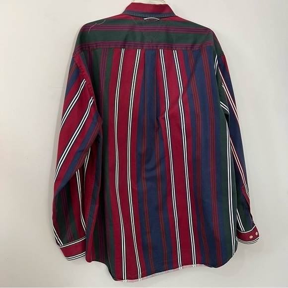 Vintage Tommy Hilfiger red blue stripes casual button shirt cotton long sleeve - Picture 8 of 13